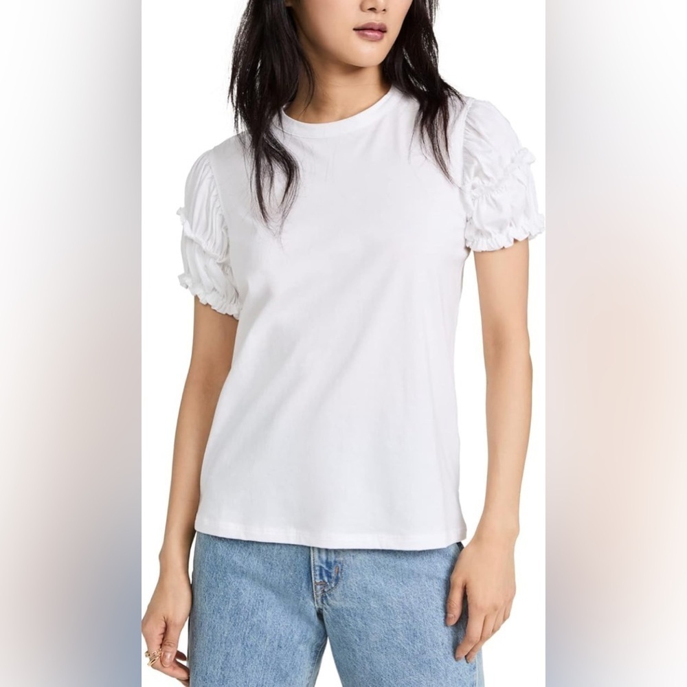 Rebecca Taylor White Short Puff Sleeve 100% Pima Cotton